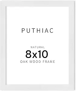 puthiac Picture Frame, White 8x10, Natural Solid Wood, 1 Pack