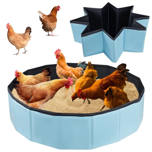 Chicken Dust Bath Tub (32 * 8 inch) Foldable Dust Bath for Chickens Portable Design & Extra-Tough PVC Chicken Coop Lime Chicken House Cleaner Container Essential Chicken Coop Accessory for Farms
