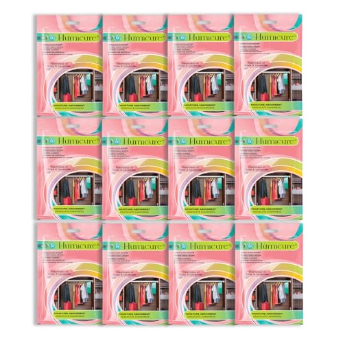Image of Humicure Moisture Absorber Dehumidifier with 1 Litre Absorption Capacity; Prevents Wardrobe, Bathroom, Kitchen and Bedroom from Mould & Fungus (Pack of 12, 400gram each, Rose & Lavender)
