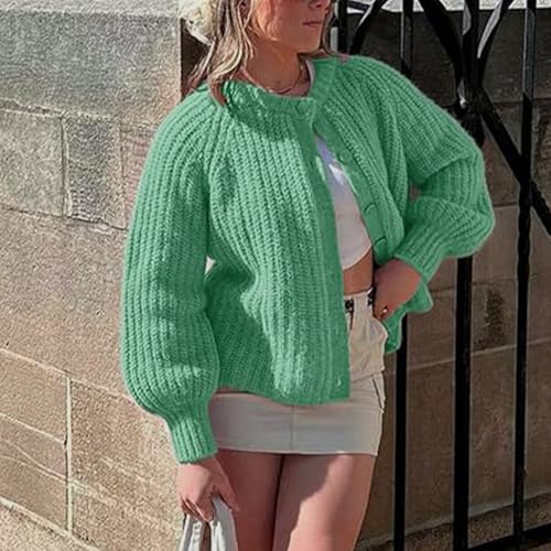 Image of Hixiaohe Cardigan Sweater for Women Long Sleeve Button Y2K Chunky Knit Sweater Fall Casual Open Front Outwear Knitwear Coat