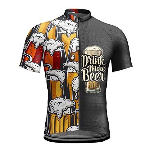 Beokeuioe Maillot de ciclismo para hombre, chaqueta de ciclismo para carnaval, ropa de ciclismo impresa en 3D, disfraz de cerveza, chaqueta de ciclismo, retro, camisetas deportivas, camisetas de