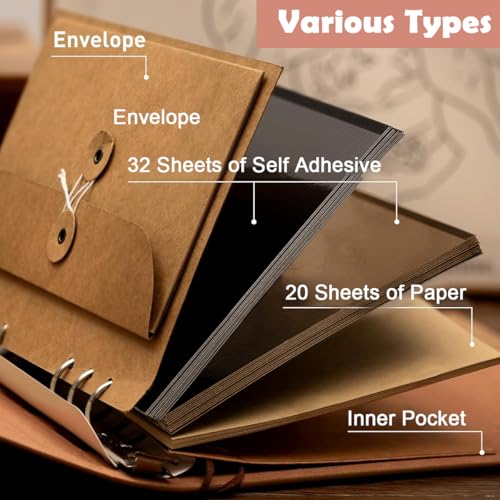 Image of HASTHIP DIY Photo Album 52 Sheets (104 Pages) Scrap book for Memories with Leather Cover for 4''-6'', Memory Book for Wedding Family Travel Birthday, Album for Photos Collection