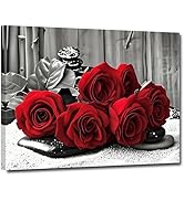 ZHIYYHAO Black and White Red Roses Bedroom Wall Decor Framed Modern Zen Artwork Unique Gift Idea ...