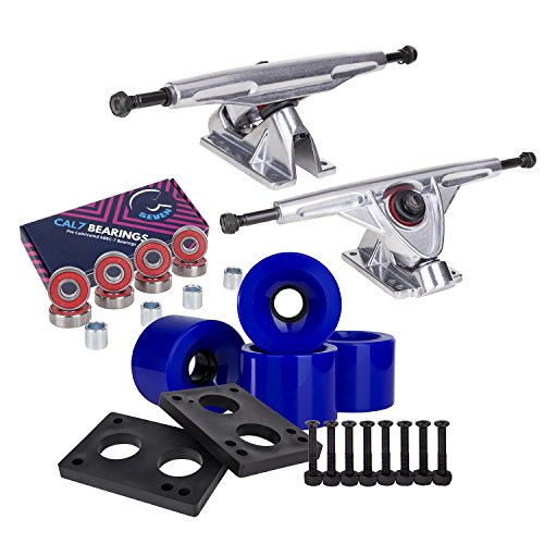 Cal 7 Longboard Skateboard Combo Package with 70mm Wheels & 180mm Lightweight Aluminum Trucks, Bearings Complete Set & Steel Hardware (Silver Truck + Solid Blue Wheels) - Thumbnail 2
