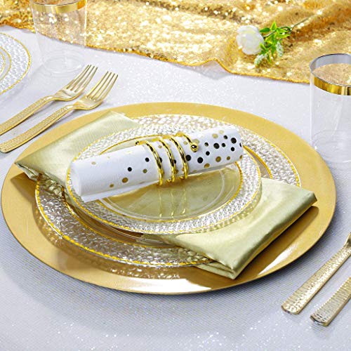 Nervure 102Pcs Gold Plastic Plates - Clear Crystal Design Disposable Wedding Plastic Plates Include 51 Plastic Dinner Plates 10.25 Inch,51 Salad/Dessert Plates 7.5 Inch For Wedding & Parties #TOP3