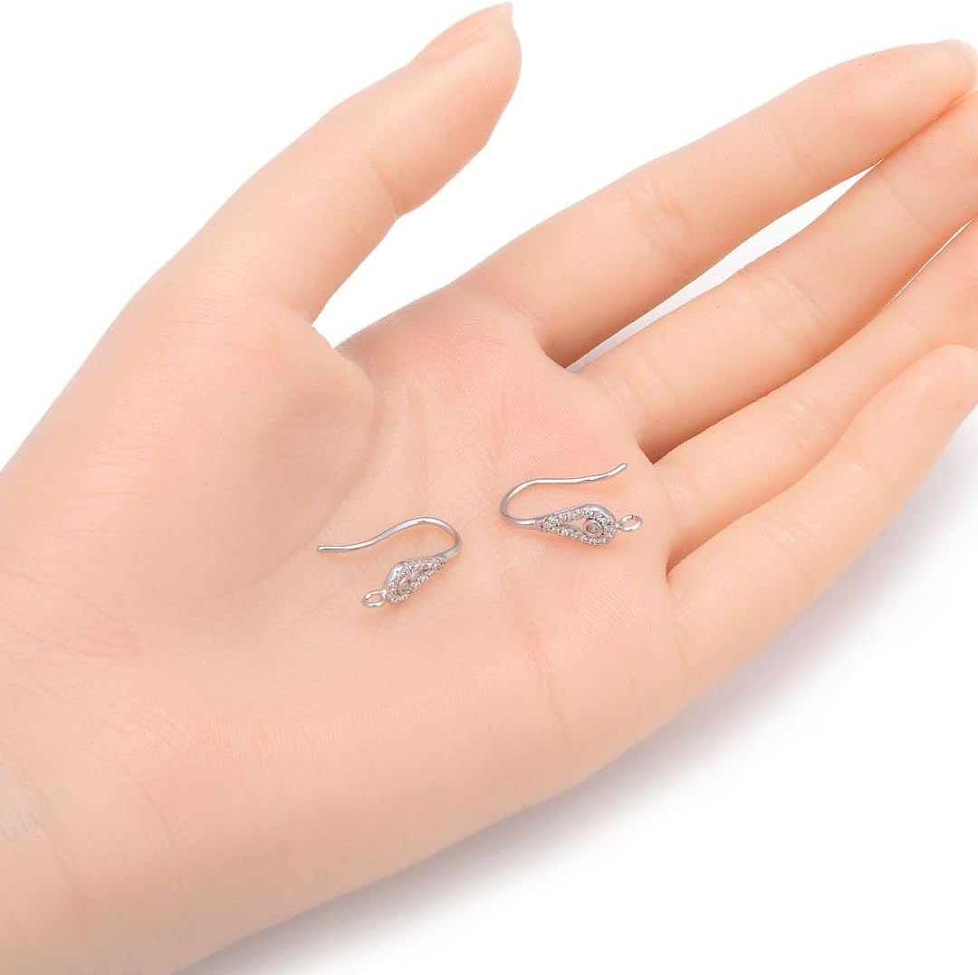 10pcs Adabele Authentic 925 Sterling Silver Fancy Pear Drop Pattern Earring Hook Dangle 18 Cubic Zirconia CZ Ear Wire Tarnish Resistant for DIY Earrings Jewelry Making SS449