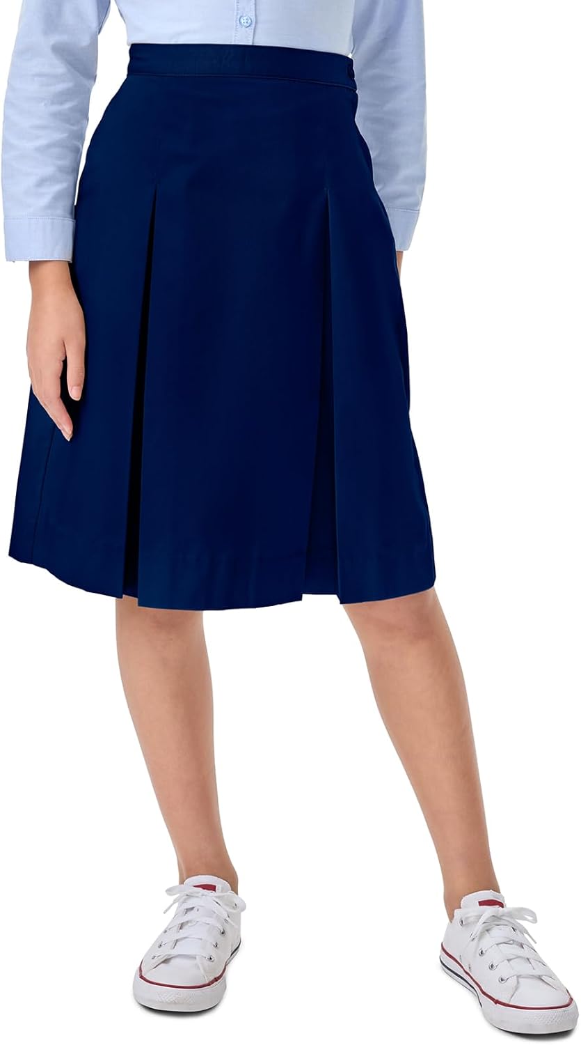 Classroom Uniforms Girls Longer Length Kick Pleat Skirt School Uniform Skirt with Button Waist & Side Zip Classic Fit - Image 2