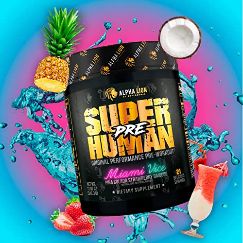 Alpha Lion Superhuman Pre Workout Powder, Beta Alanine, L-Taurine & Tri-Source Caffeine For Sustained Energy & Focus, Nitric Oxide & Citrulline For Pump (21 Servings, Miami Vice) #TOP3