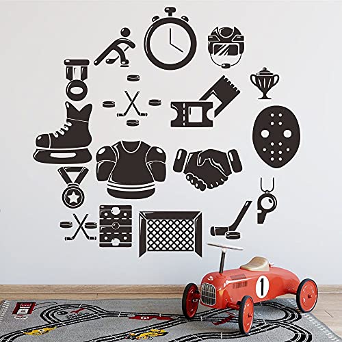 Anfrjji Hockey Wall Decal - Removable Pvc Sticker With Ice Hockey Player And Stopwatch - Vinyl Wall Art For Hockey Lovers And Sports Fans - Bedroom And Game Room Decor Jwh137 (Black) #TOP4