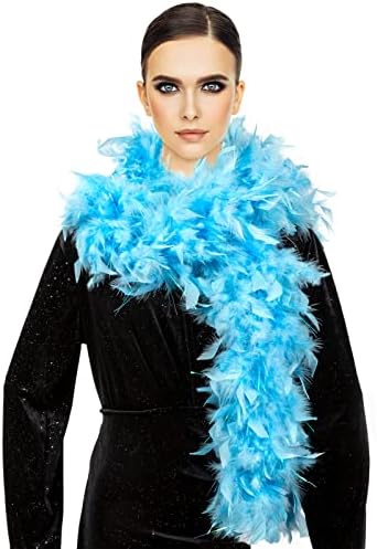 TOBEAUTYPRO 80g Blue Feather Boa 2 Yard with Shiny Gold Lurex, Feather Boa for Carnival, Birthday, Anniversary Party, Fashion Design, Wedding Dresses, Costumes, Thanksgiving Christmas Tree Decorations