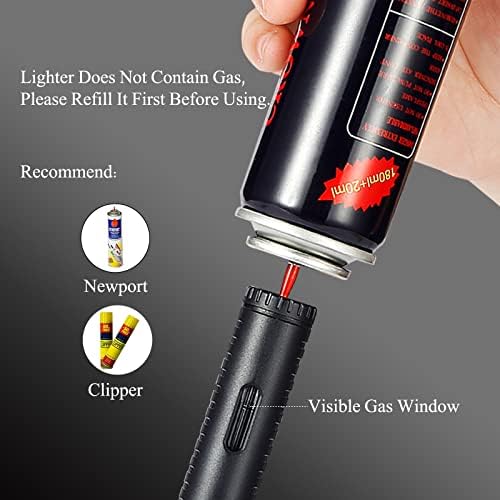 Futlidys Jet Lighter, 7.0 inch Gas Lighter with Flame Locking Function, Refillable Jet Flame Windproof Torch Lighter for BBQ, Stove, Candle, Kitchen Cooker, Camping, Creme. Black(Sold without Gas)