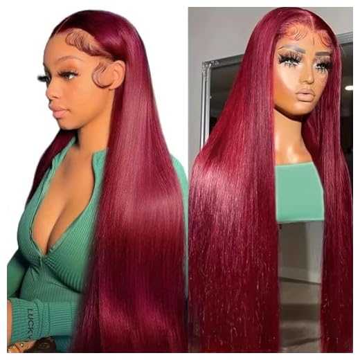 99J Burgundy Lace Front Wigs Human Hair for Black Women, Burgundy Straight 13x4 Lace Front Human Hair Wig Pre Plucked with Baby Brazilian Remy Hair Wine Red Colored 150% Density (28inch, 13x4 Lace Front Wig)