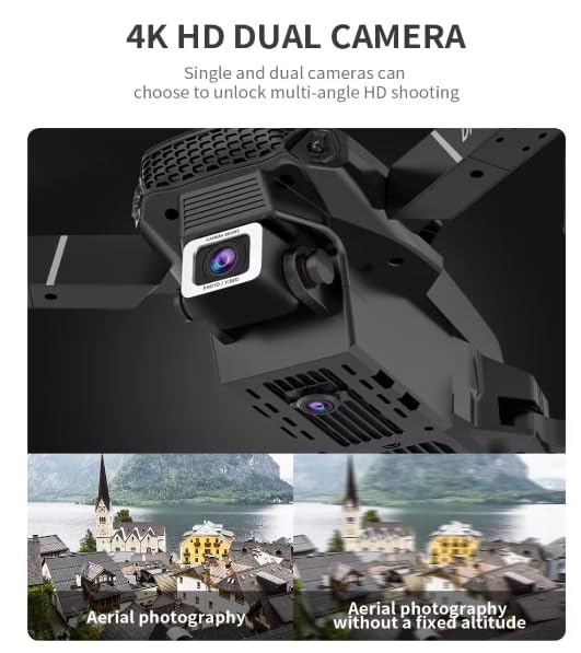 Image of FONTASTIC E88PRO Drone with 4K Camera, WiFi-FPV, 1080P HD, Dual Foldable, RC, Altitude Hold, Headless Mode, Visual Positioning, Auto Return, App & Gesture Control (Black, Beginner)