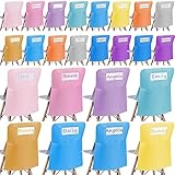 Chapou 24 Pcs 17.3 x 20 Chair Pockets with Name Tag Slot Chair Storage Pocket Seat Back Classroom Pouches Canvas Organizer for Teacher Student School Office (Candy Color)