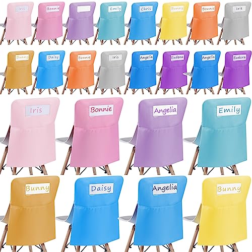 Chapou 24 Pcs 17.3 x 20 Chair Pockets with Name Tag Slot Chair Storage Pocket Seat Back Classroom Pouches Canvas Organizer for Teacher Student School Office (Candy Color)