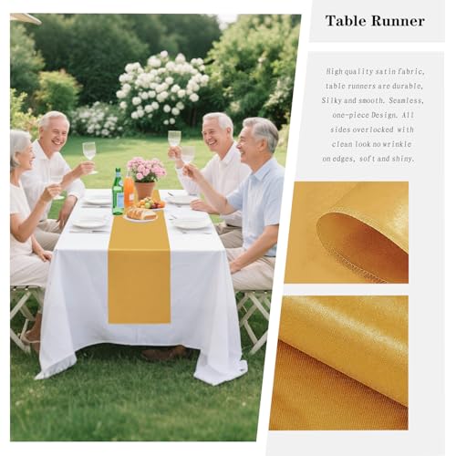 10 Pack Satin Table Runner 12 x 108 Inch Long Gold Smooth Silk Fabric Table Runner for Birthday Parties Wedding Banquets Decorations. by VHH - Used condition - Image 2
