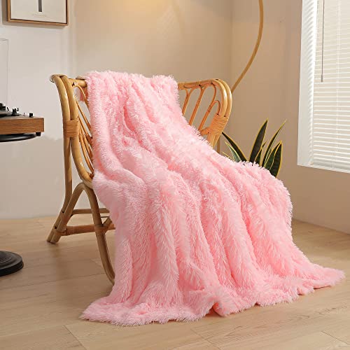 Xege Plush Faux Fur Throw Blanket, Pink Luxurious 50X60 Shaggy Furry Blanket Throw, Fluffy Microfiber Velvet Couch Blanket, Ultra Soft Fuzzy Blanket Warm Office Lap Blanket For Sofa Bed Car Pink #TOP6