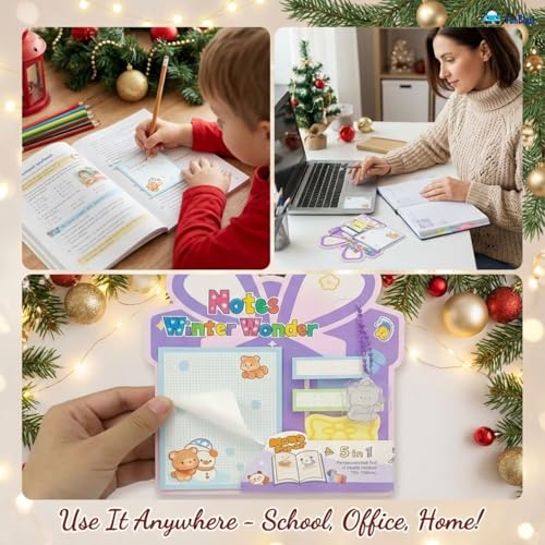 Image of FunBlast Christmas Sticky Notes - Cute Merry Christmas Memo Pad, Kawaii Sticky Note for Kids & Girls, Self Adhesive Notes and Bookmark, Stationery Gift for School, Office & Personal Use (Purple)