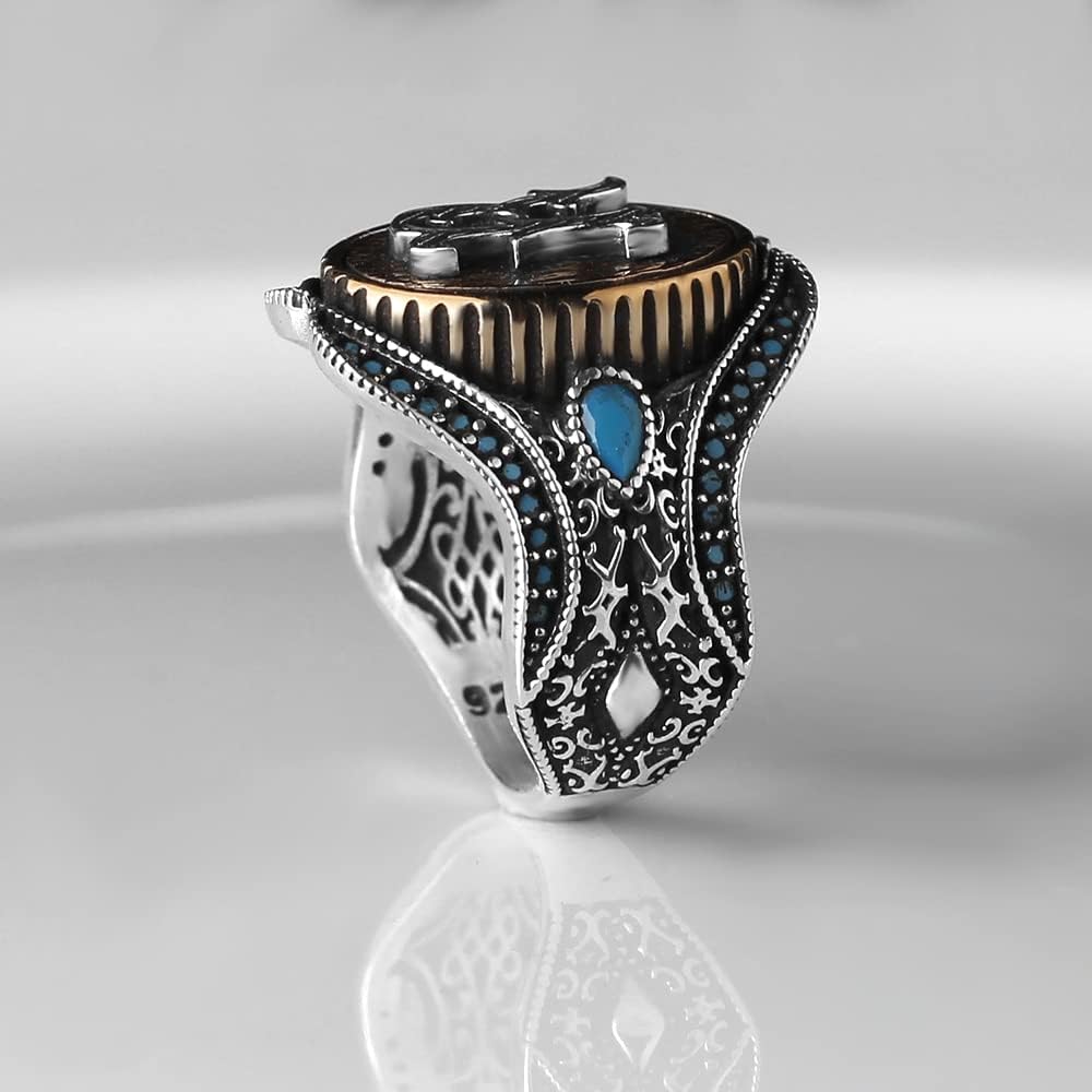 Handmade Personalized Men Silver Ring 925 Solid Sterling Silver Turquoise Stone Men's Ring Handcrafted Customizable Letter Ring Monogram Silver Ring
