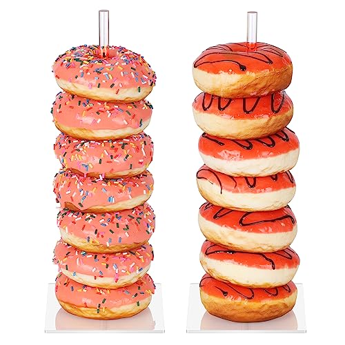 Aredpoook Donut Stand Bagel Stand 2 Pack, Acrylic Doughnut Holder, Clear Donut Display Stand, Bagel Tower Stand, Wall Display Stand Holder for Birthday, Wedding, Baby Shower, Christmas, Party
