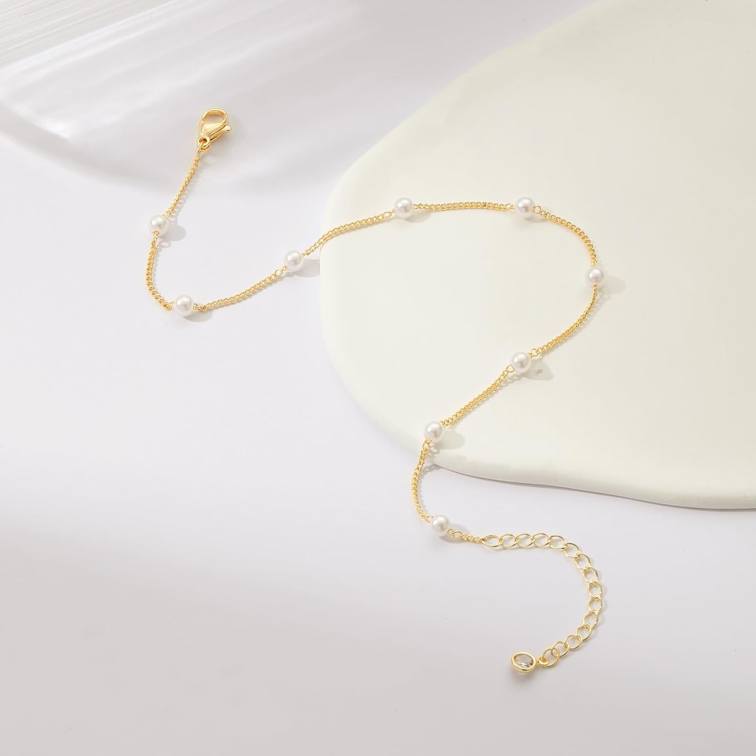 VIROMY Ankle Bracelets for Women Gold Chain 14K Gold Plated Pearls Beads Anklet Dainty Beach Summer Simple Foot Anklets for Women - Image 6