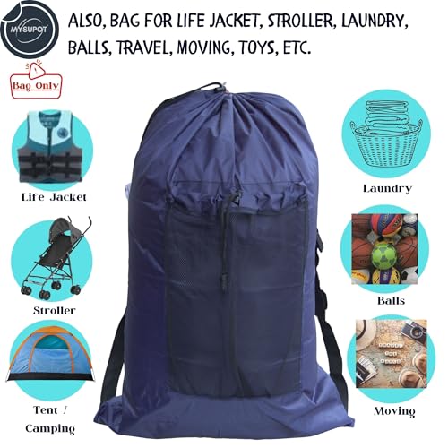 Bolsa para bolsa de dormir. También para bolsa de dormir, colchoneta para camping, lavandería, silla de playa, asiento elevador o para gradas, cama para perros, etc. - Poliéster 420D ligth duty con correas ajustables (Azul marino, Mediana) miniatura 5