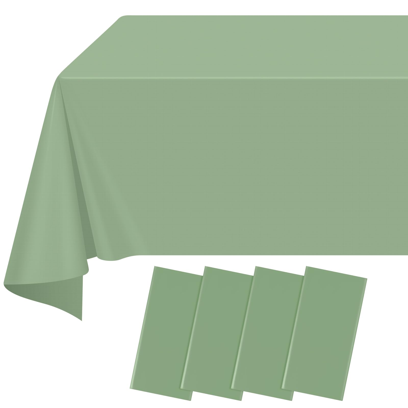 4 Pack Sage Green Rectangle Tablecloth, 108 x 54 Inch Disposable Plastic Table Cloth, Wipeable Waterproof PEVA Table Cover for Parties, Birthday, Wedding, Baby Shower, Picnics, Indoor & Outdoor Events