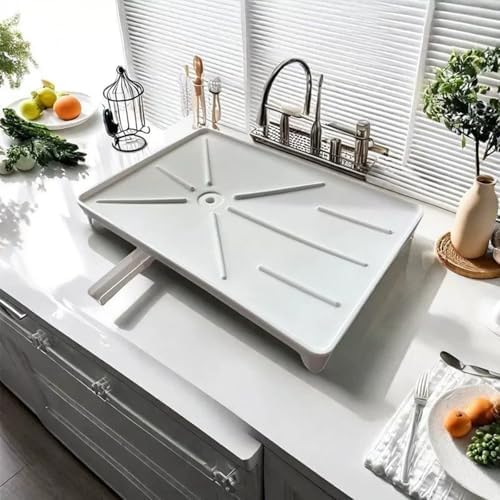 Lightweight Plastic Drip Tray with Side Slope for Efficient Dish Draining - Non-Slip Base, Ideal Kitchen Accessory (White)