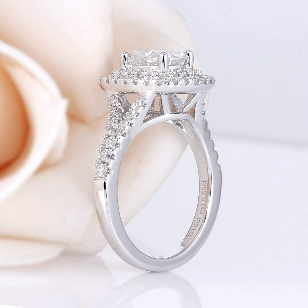 DovEggs Cushion Cut Moissanite Engagement Rings for Women Center 1ct 5X7mm Cut GHI Color Moissanite Halo Wedding Engagement Rings 14K Gold QUALITY Sterling Silver