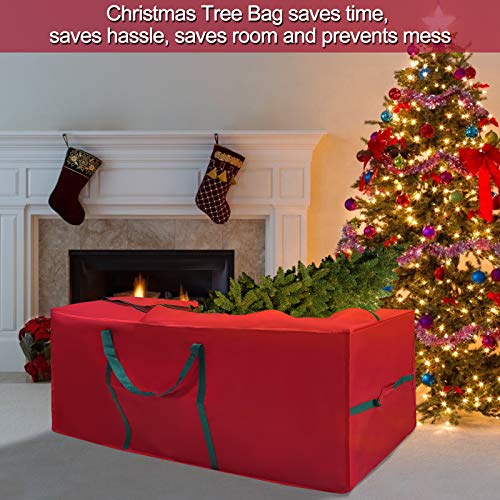 Turnmeon Large Christmas Tree Storage Bag, Fits 7.5 Ft Disassembled Tree 50"X20"X15" Waterproof 600D Oxford Zippered Holiday Tree Storage Container Box Tote With Handles (Red) #TOP4