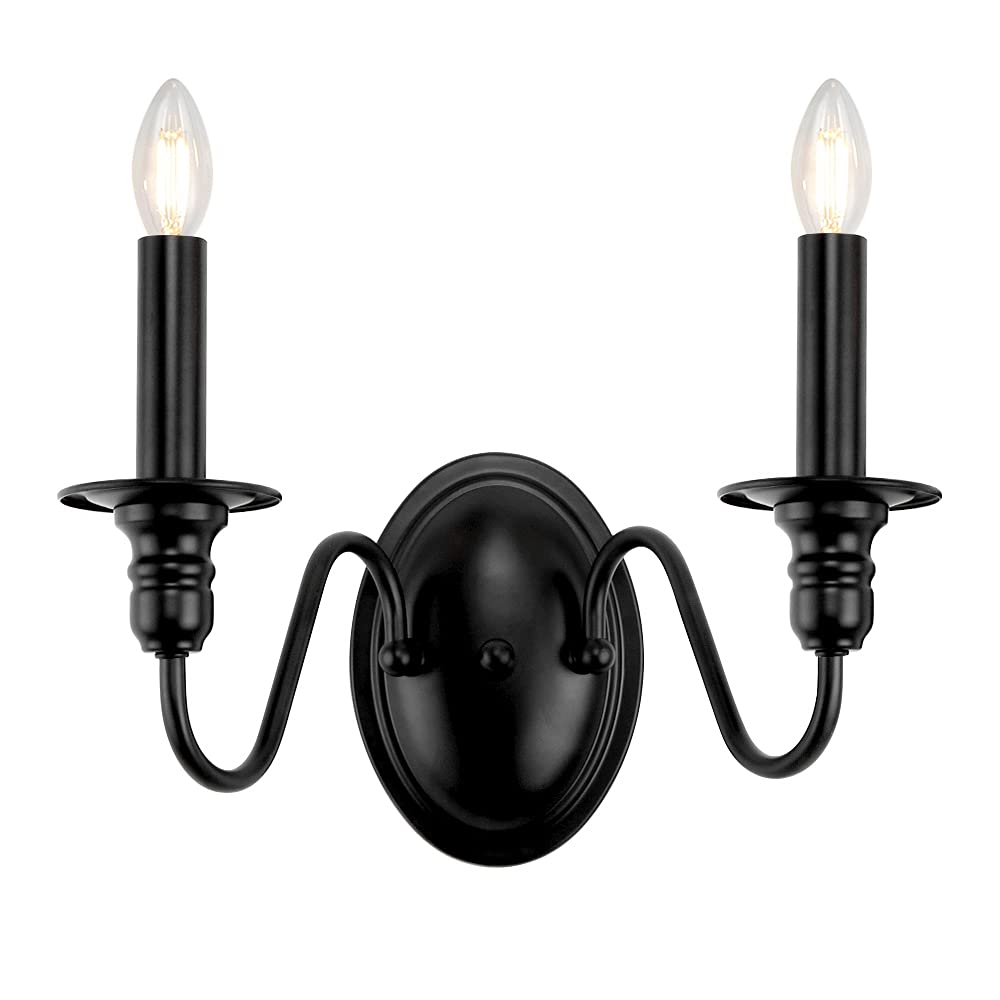 Black Wall Sconce, WBinDX 2 Lights Candle Wall Light Fixtures Farmhouse Rustic Bathroom Vanity Light for Indoor Living Room Kitchen Porch Hallway Doorway Stairway Fireplace