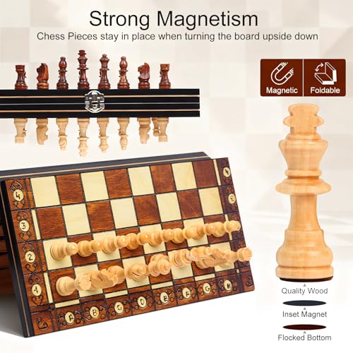 Jeu d'échecs en bois magnétique pliant avec backgammon et dames débutant - 2