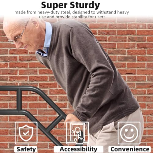 Wall Mount Hand Rails for Outdoor or Indoor Steps Stair Railing Metal Heavy Duty Non-Slip 1-3 Step Safe Bars U-Shape Safety Handle Powder Coated Grab Porch Courtyard Doorways Black 23in by Sahans - Image 4