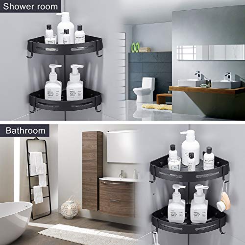 Gricol Bath Corner Shower Shelves Adhesive Caddy, Adhesive Bathroom Shelf Wall Mounted, No Drilling Kitchen Racks Shower Organizer Basket, Aluminum Storage for Bathroom Kitchen