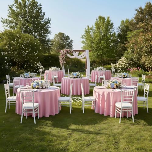 Image of sancua Round tablecloth 90 Inch Diameter, 8 Pack - Circle Polyester Fabric Table cloth for Wedding Christmas Party Reception Banquet Birthday, Washable Formal Table Cover (Fit 30-72 Inch Tables), Pink