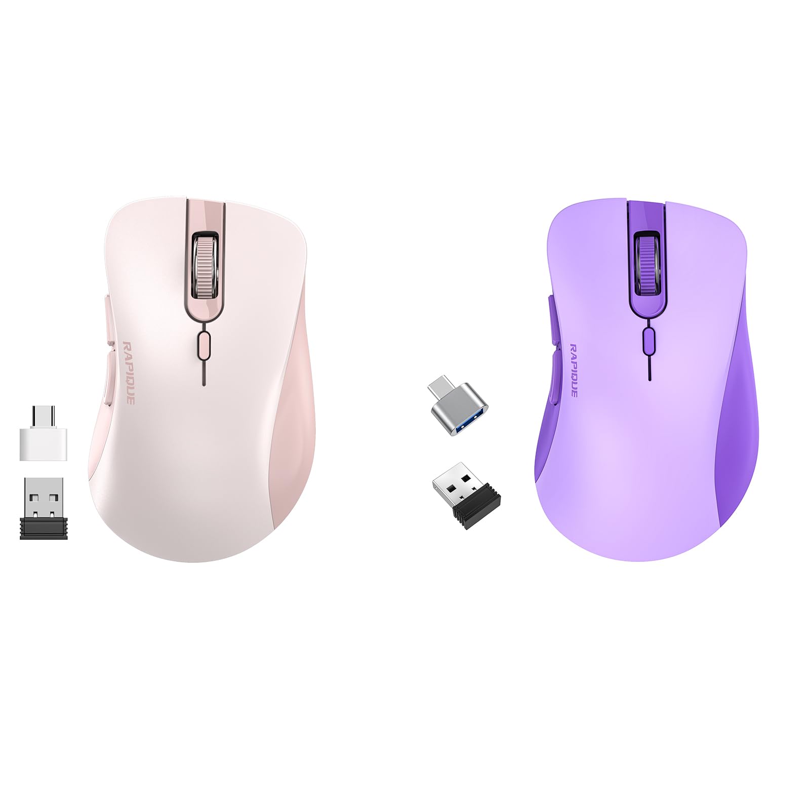 RAPIQUE Wireless Mouse, 2.4G Silent Computer Mice with USB Receiver & Type-C Adapter, Portable Mobile Optical Cordless Mouse for Laptop, PC, Desktop, MacBook