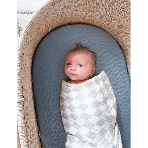 Image of MairMore Muslin Bassinet Sheets for Babies - Soft & Breathable 100% Cotton Fitted Sheets for Oval, Rectangle, Hourglass Bassinet Mattress Pads, 2-Pack (Ivory & Pink)