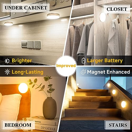 Image of Improved LED Motion Sensor Light Indoor, Bright & Long-Lasting | Rechargeable Battery, Stick-On Motion Sensor Puck Night Lights for Closet, Cabinet, Kitchen, Stairs - Cool 3Pack
