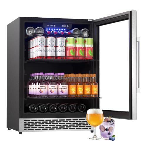 Image of 24 Inch Beverage Refrigerator with Glass Door, 200-Can Drink Cooler Fridge