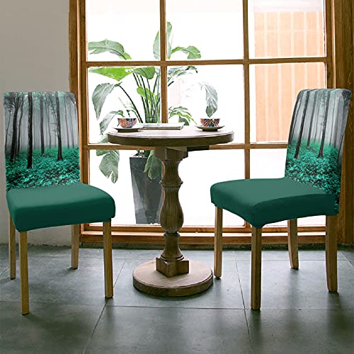 Fall Thanksgiving Chair Covers Autumn Maple Forest Dining Chair Slipcovers Teal Green Seat Protector Stretch Removable Party Decoration Set Of 4 #TOP2