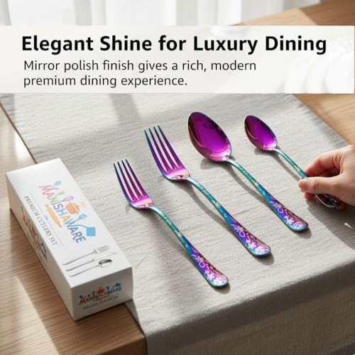 Image of Classic Rainbow 16 Pcs Stainless Steel Cutlery Set for Dining Table, Dishwasher Safe Glossy Flatware (Perfect Spoon Fork Set)