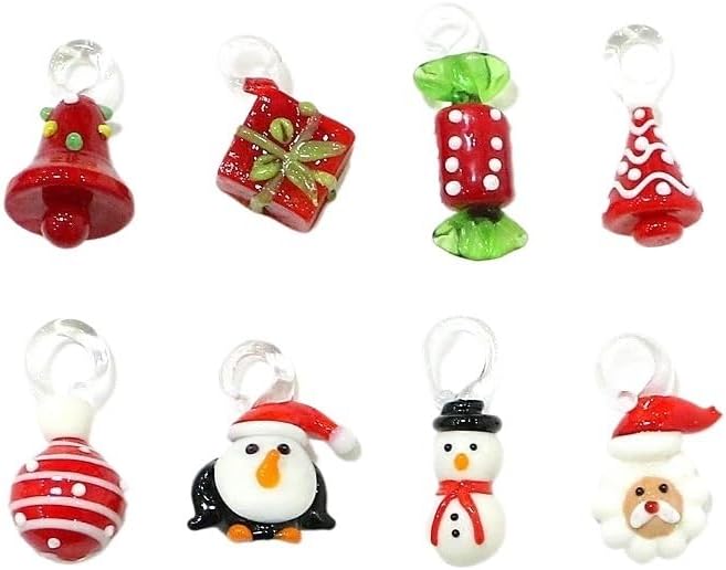 Glass Christmas Tree Ornament Candle Holder Set - 8pcs Cute Mini Xmas Pendant Accessories for Home Decor(Army Green)