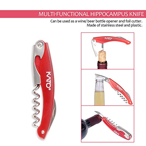 Kato Wine Accessories Gift Set - Wine Bottle Corkscrew Opener Kit, Stopper, Pourer, Foil Cutter, Drip Ring With Free Drink Stickers, Great Mother's Day Gifts, Red #TOP2