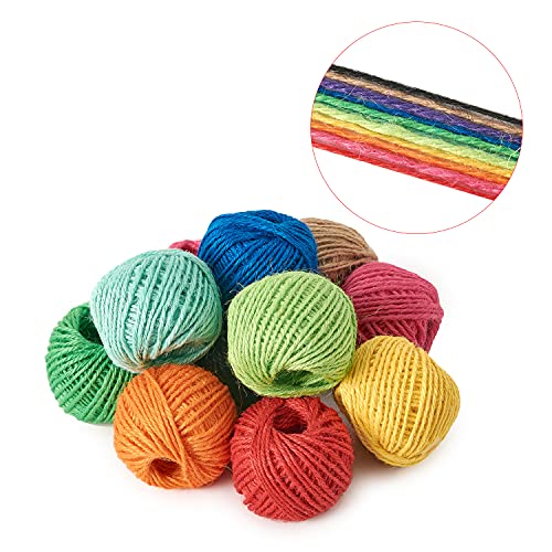 HSTECH 12 Rolls 2mm 3 ply Colorful Natural Jute String for Artworks, Handmade Crafts, Plant Hanger, Gift Wrapping String, DIY Crafts, Picture Display and Embellishments, Gardening