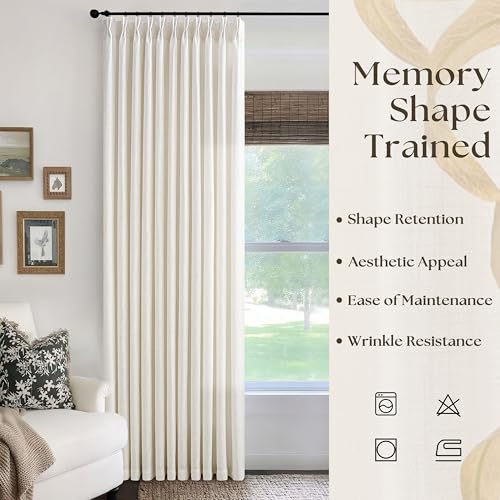 Image of 70 Inch Extra Wide Linen Curtains 96 Inches Long for Living Room | Cream Natural, Pinch Pleated, Sheer, Neutral, Boho, Light Filtering, Hooks Rings, Back Tab, Sliding Door, Bedroom, 1 Panel