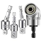 GUYINOYI 3pcs impact socket adapter set, 360°Rotatable Hex Shank Impact Driver Socket Adapter, Socket to Drill Adapter 1/4' 3/8' 1/2' Impact Driver Adapter,105°Right Angle Drill Bit Adapter Attachment