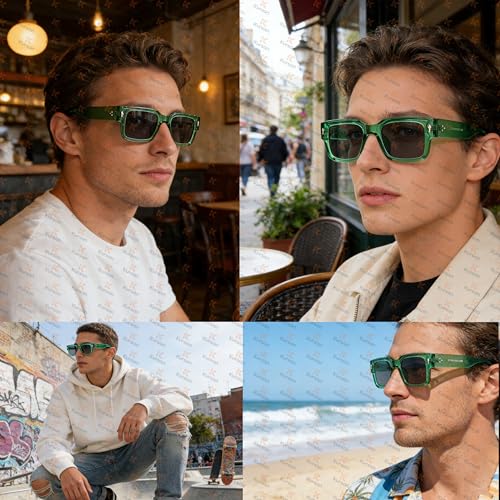 Kursan Square Thick Frame Black Sunglasses for Men Women Trendy Rectangle Sun Glasses Shades UV400 Protection (Transparent Green/Black) — view 4