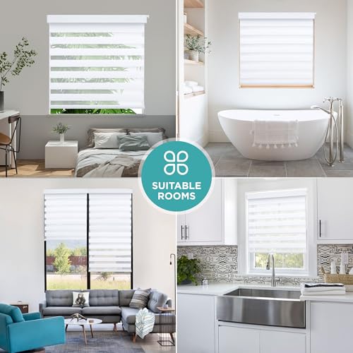 Joydeco No Drill Zebra Blinds for Windows, Cordless Day & Night Dual Sheer Roller Shades, Easy Installation, Free-Stop Lift System, Light Filtering Privacy Blinds for Home(White,33" W x 75" H)