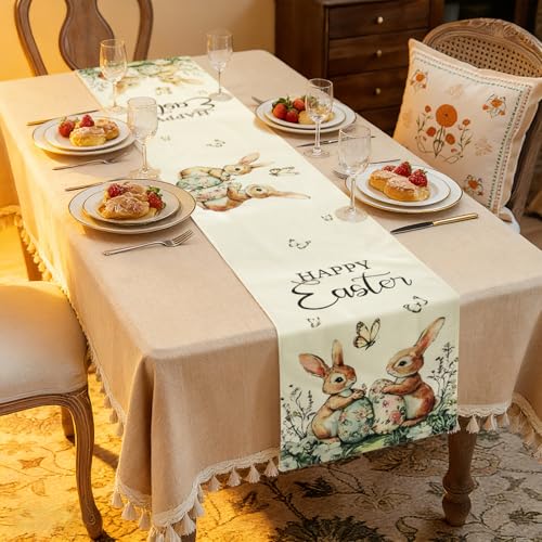 Ostern Tischläufer,Hase Osterei Ostertischläufer,40×238 cm Waschbar Ostertischdecken Läufer,Modern Tischläufer Frühling Läufer Ostertischdecken Tischdecke für Küche Esstisch Dekoration