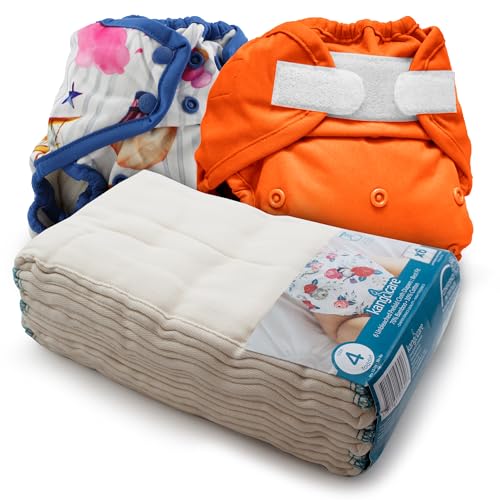 Image of KANGA CARE Prefold Size 4 Cloth Diaper Set Reusable Unbleached Viscose of Rayon from Bamboo 6 Pack + 2 Waterproof Rumparooz One Size Diaper Cover Baby Neutral